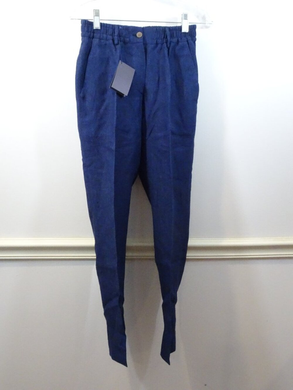 Marco Cimmino Womens 100% Linen Navy Blue Donna Pants Size 42 made in Italy NEW